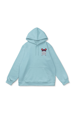 KreekCraft seafoam hoodie with the KreekCraft logo in red and white on the left front chest.